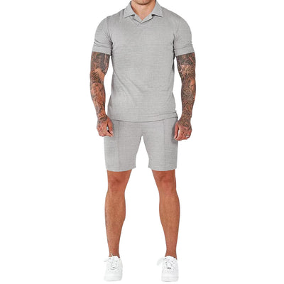 Conjunto Polo Texturizado V-neck y Shorts para Hombre - Image 4