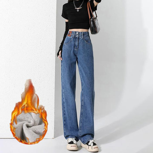 Jeans Anchos Forro Polar Térmico Efecto Adelgazante para Mujer - Image 11