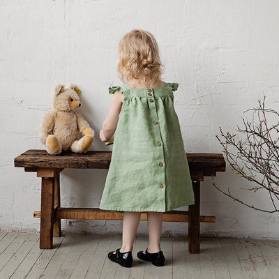 Vestido Lino Niña Verano Suelto con Tirantes - Image 9