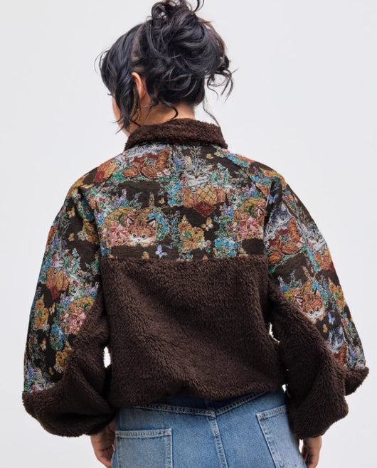 Sudadera con Capucha y Cuello Solapa Estampado Gato Floral para Mujer - Image 5