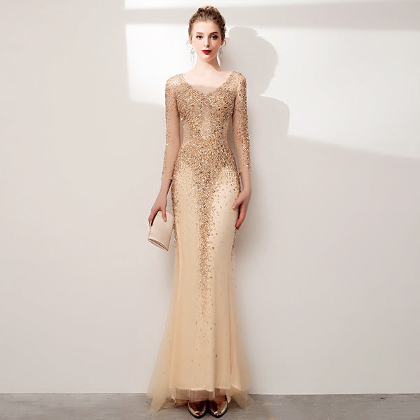 Vestido de Noche Elegante con Cola de Pez