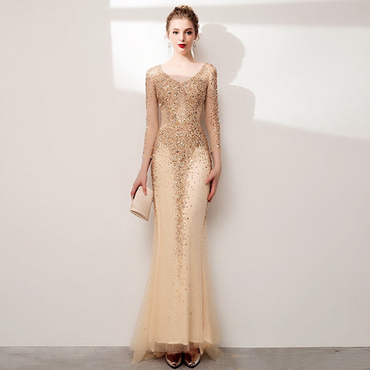 Vestido de Noche Elegante con Cola de Pez