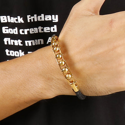 Pulsera de Cuero Trenzado Acero Inoxidable Giratoria para Hombre