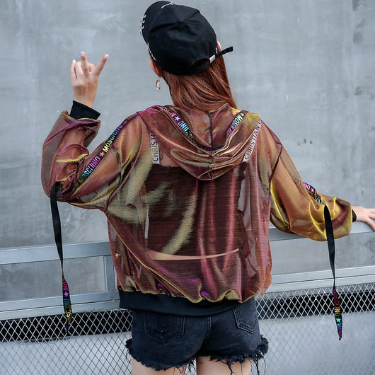 Chaqueta Beisbolera Suelta con Cintas para Mujer - Image 2
