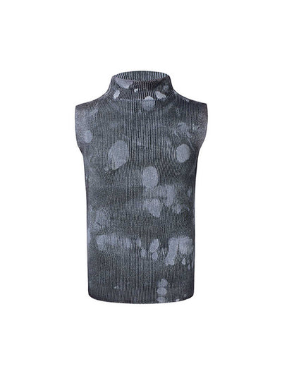 Chaleco de Lana Gris Hombre con Cuello Alto Elástico sin Mangas - Image 6