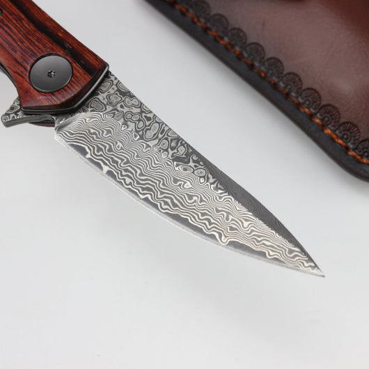 Cuchillo de Acero Damasco con Mango de Concha de Color - Image 10