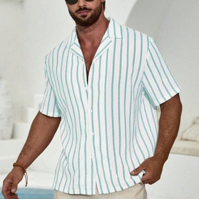 Camisa de Manga Corta con Estampado 3D Digital y Rayas de Contraste Geométrico