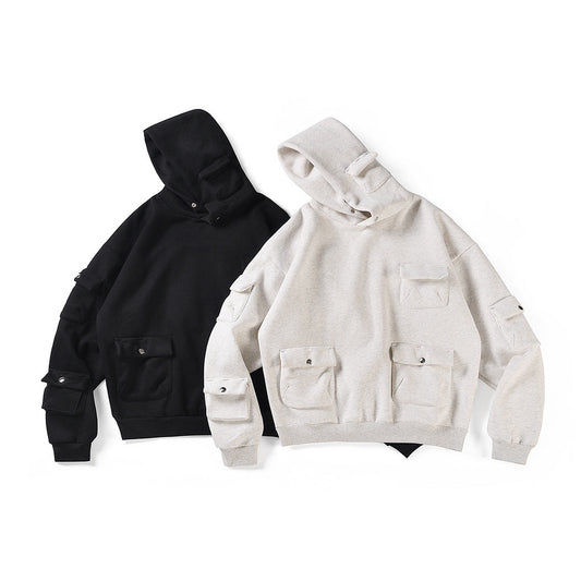 Sudadera Oversized con Múltiples Bolsillos - Hoodie Pesado y Versátil