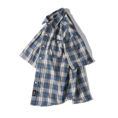 Camisa Retro Japonesa a Cuadros Lavada - Manga Corta Verano - Image 31