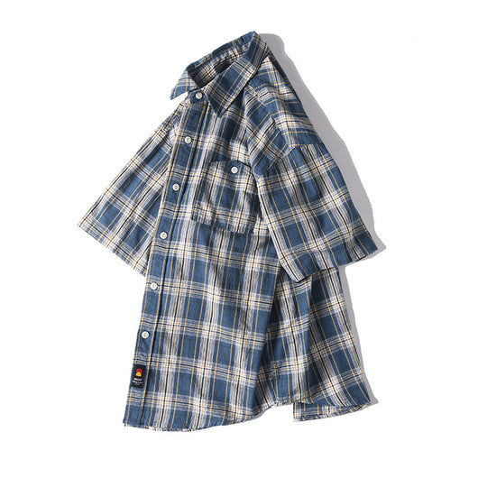 Camisa Retro Japonesa a Cuadros Lavada - Manga Corta Verano - Image 31