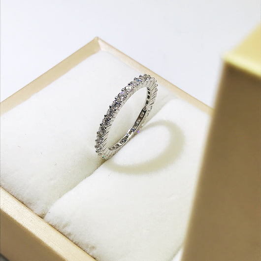 Anillo de Diamantes Eternidad Plata Ley 925 Redondo Completo - Image 2
