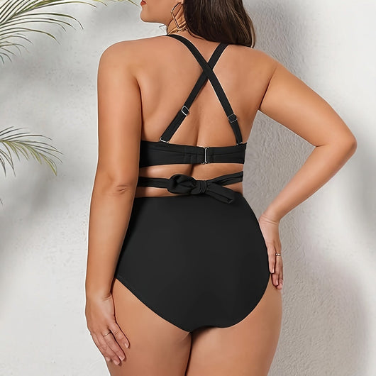 Traje de Baño Negro Escotado Cintura Alta con Abertura - Image 4