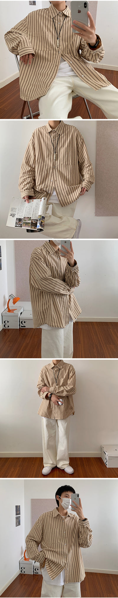 Camisa Vintage a Rayas de Manga Larga para Hombre - Image 6