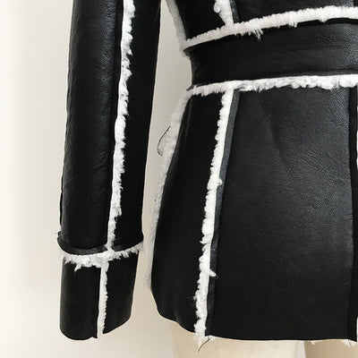 Chaqueta de Cuero Doble Botonadura Slim Fit con Detalles de Piel - Image 9
