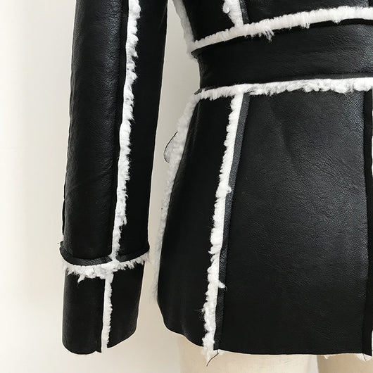 Chaqueta de Cuero Doble Botonadura Slim Fit con Detalles de Piel - Image 9