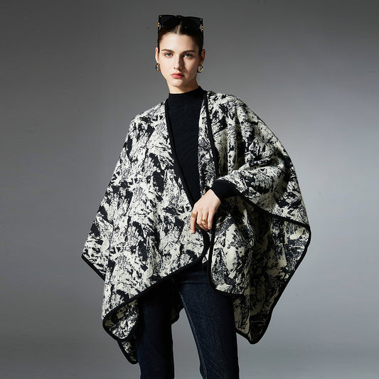 Chal Jacquard de Pelo Artificial Tipo Visón con Pintura China - Primavera, Otoño e Invierno