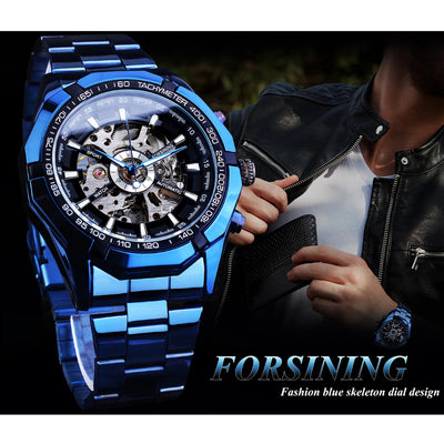 Reloj Automático Mecánico Azul con Diseño Hueco - Image 9