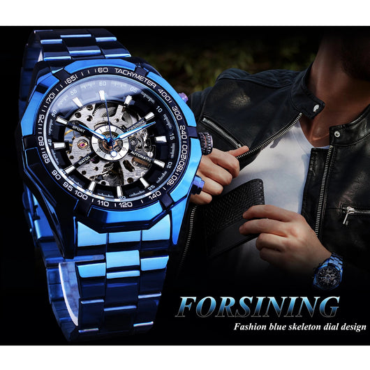 Reloj Automático Mecánico Azul con Diseño Hueco - Image 9