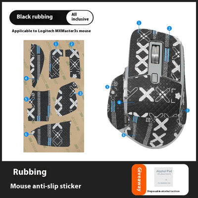 Red and black anti-slip sticker set with geometric and text patterns for Logitech MX Master 3s mouse. - Image 14
