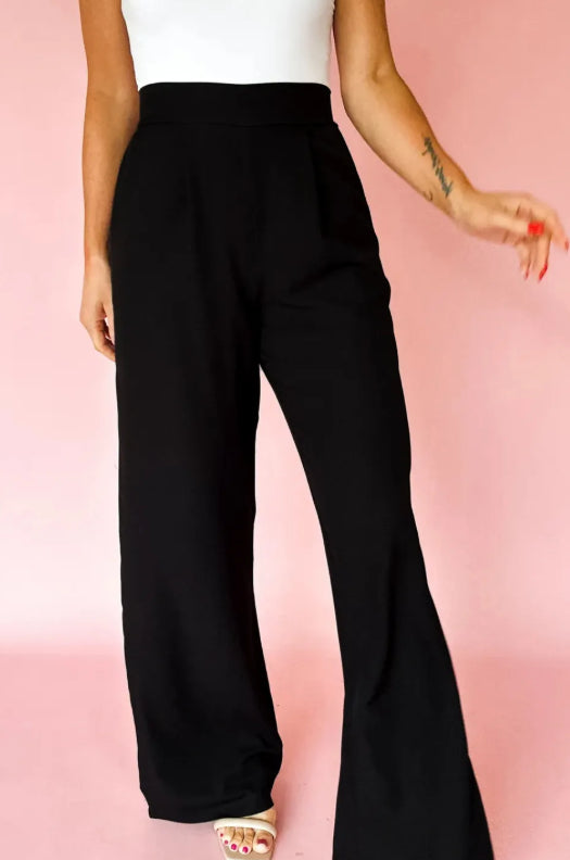 Pantalón Recto Cintura Alta Elástica con Pliegues Delanteros - Image 3