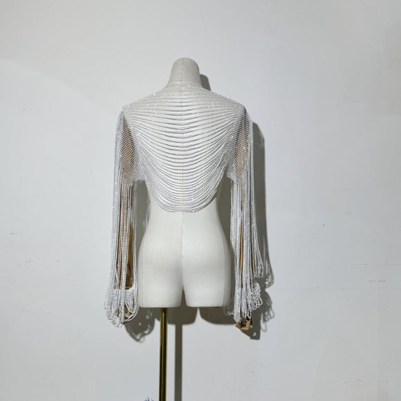 Blusa Larga con Mangas y Detalles de Diamantes
