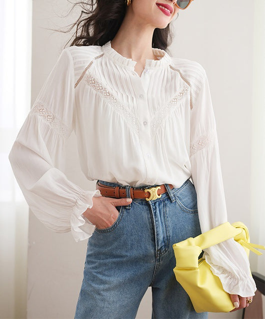 Blusa Blanca con Diseño Patchwork Estilo Francés - Image 6