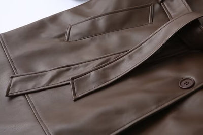 Abrigo de Cuero Extendido Diseño Francés Minimalista - Casual y Versátil - Image 14