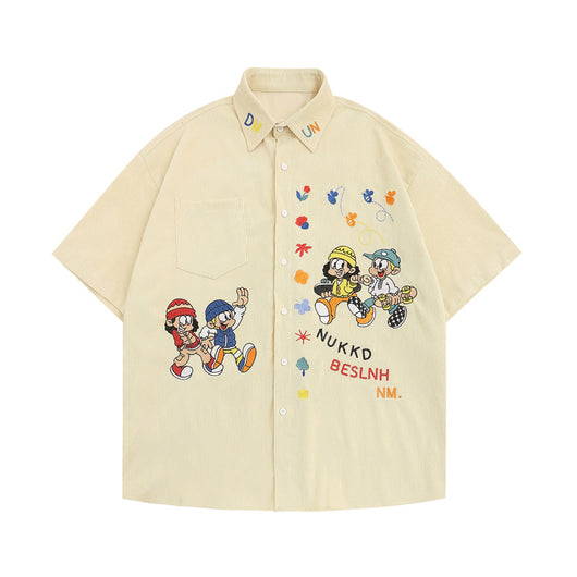 Camisa de Pana Bordada Tide Retro Estilo Neutral - Image 16