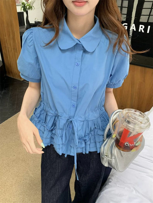 Blusa Juvenil Azul con Cuello de Muñeca y Mangas Abullonadas - Image 18