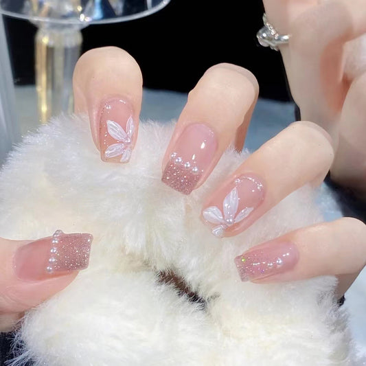 Uñas Postizas Adhesivas Perla Camelia - Diseño Montaña Verano