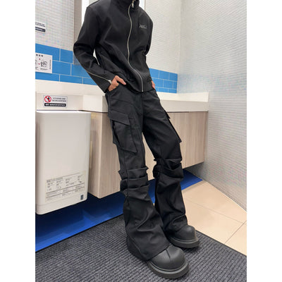 Pantalones Cargo Negros con Bolsillos Plisados para Hombre - Image 2