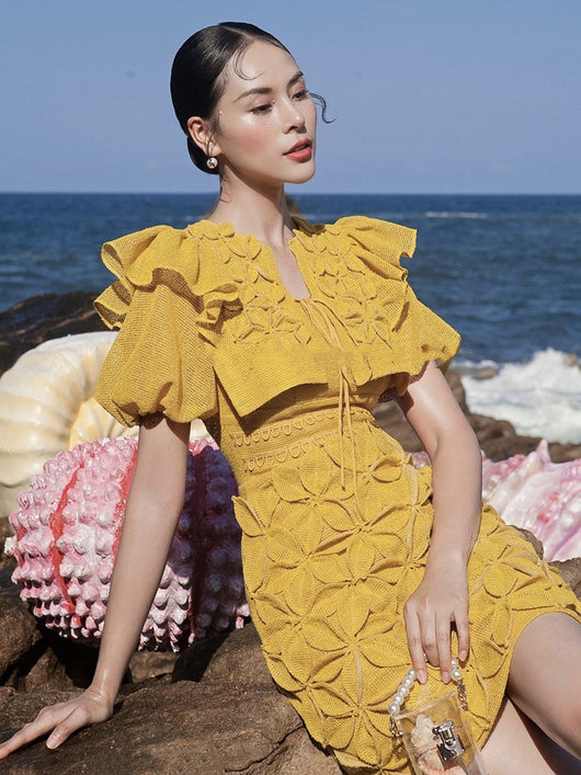 Vestido Amarillo de Verano con Diseño 3D de Pétalos - Image 10