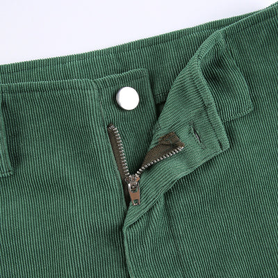 Pantalón Casual de Pana Talle Alto Corte Recto Color Sólido - Image 17