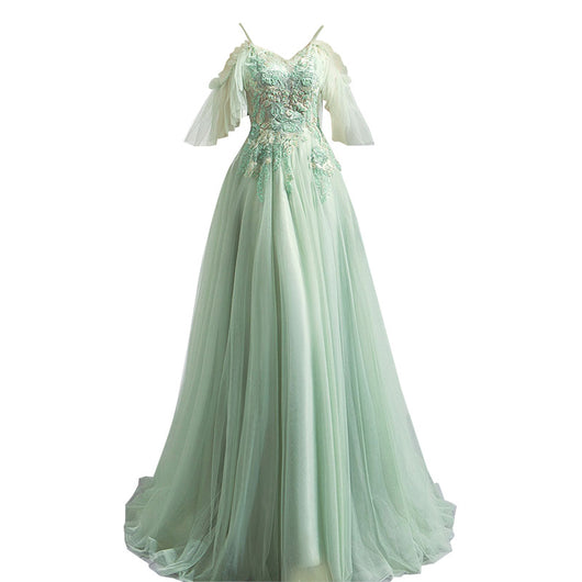 Vestido de Fiesta Menta Hombro Descubierto para Boda y Eventos Especiales - Image 10