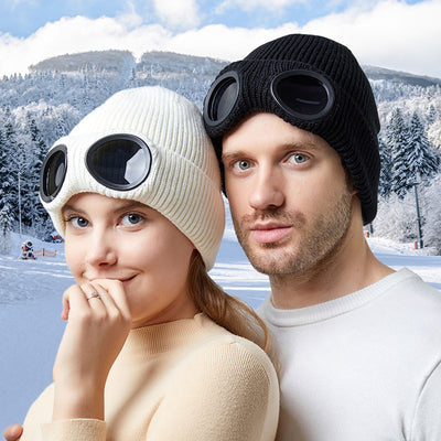 Gorro Tejido Abrigado con Gafas Protectoras - Protección Térmica Unisex Otoño Invierno
