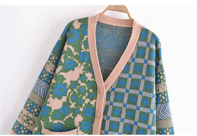 Suéter de Lana Tejido Jacquard Suelto para Mujer con Botón Simple - Image 4