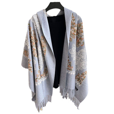 Bufanda de Cachemira Bordada Otoño Invierno con Borlas Florales - Image 18