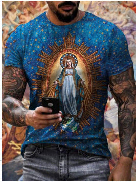Playera Casual de Cuello Redondo con Estampado Digital Ajuste Slim