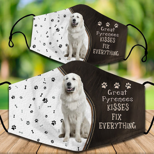 Two cotton face masks with a French Bulldog puppy peeking out, paw prints, and "French Bulldog Kisses Fix Everything" text. - Image 17
