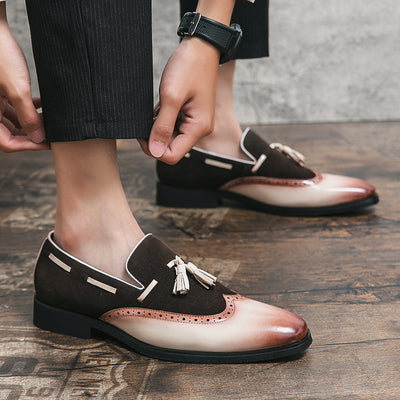 Mocasines de Cuero con Flecos Estilo Británico Punta Afilada Degradado - Image 11