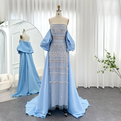 Vestido de Noche Satinado con Cuentas y Hombros Descubiertos - Image 2