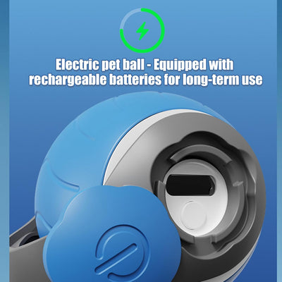Blue interactive cat toy ball with a lime green tail and a power button, designed for indoor cats. - Image 15