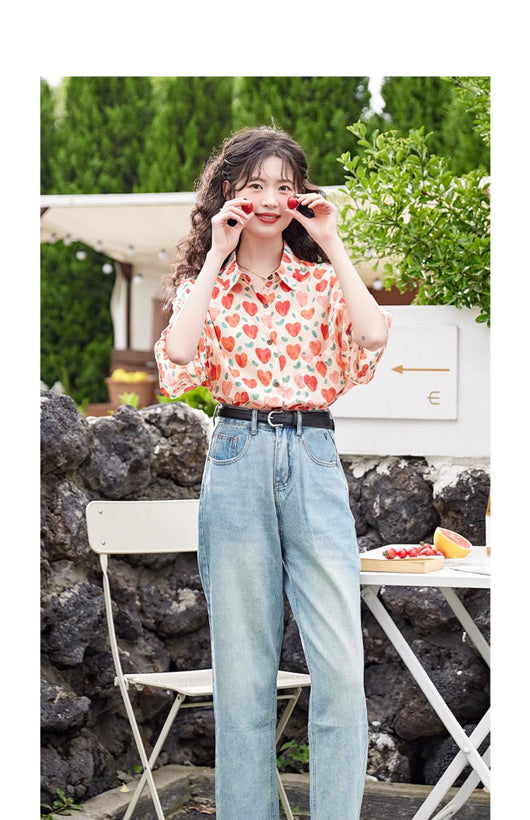 Blusa Retro Estilo Hong Kong con Estampado de Corazones para Mujer - Image 6