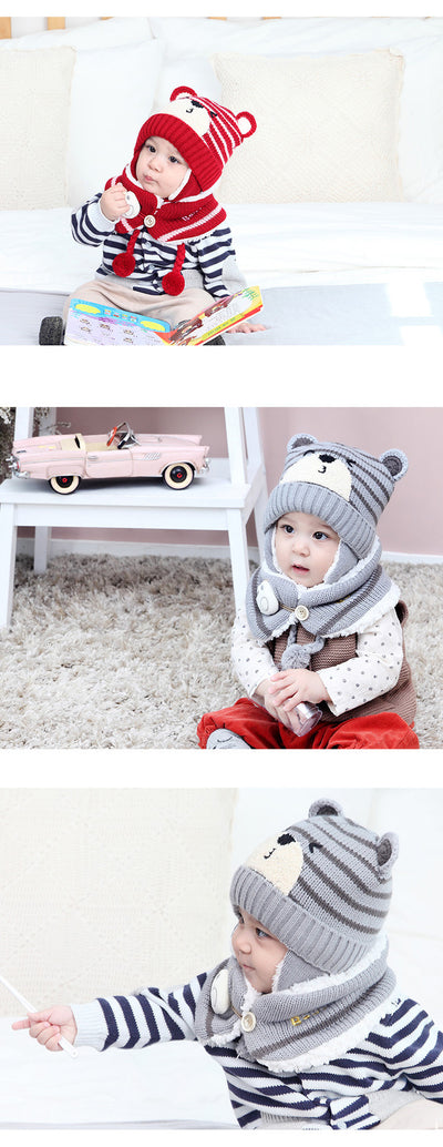 Gorro de Invierno para Bebé con Diseño de Osito y Babero Integrado - Image 8