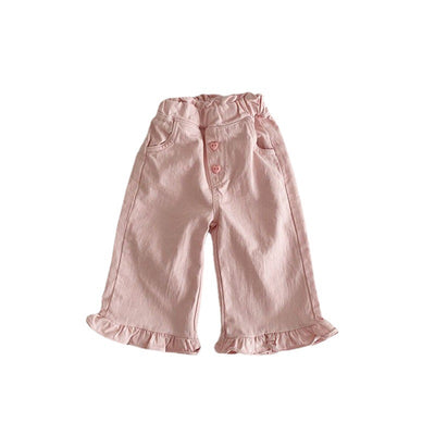 Pantalones Anchos de Niña con Detalle de Encaje y Oreja Retro - Moda Casual Primavera - Image 5