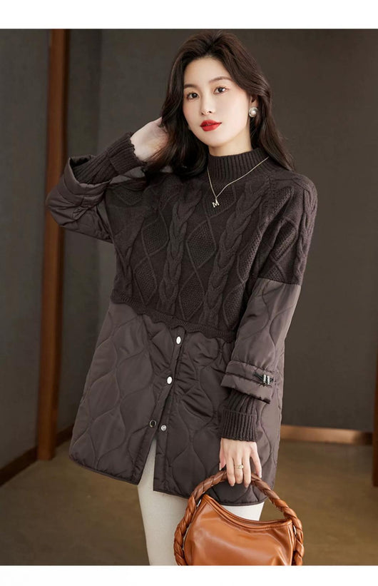 Abrigo de Invierno para Mujer con Tejido Acolchado y Combinación de Punto - Image 4
