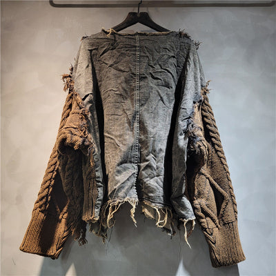 Suéter de Cuello Redondo Denim con Tejido Trenzado y Costuras de Diseño - Image 9
