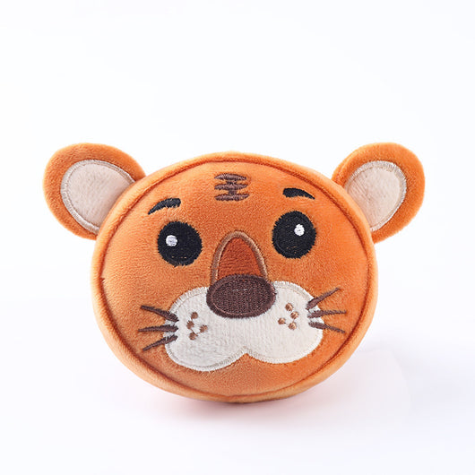 Plush pet toy shaped like a cartoon cow's head, featuring white, black, pink, and brown colors for dogs and cats. - Image 15