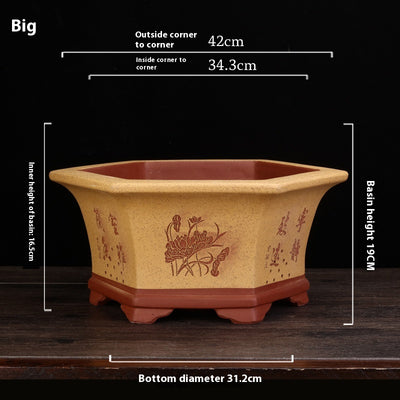 Maceta Hexagonal de Barro Yixing Púrpura Grande para Bonsái y Plantas de Sala - Image 6