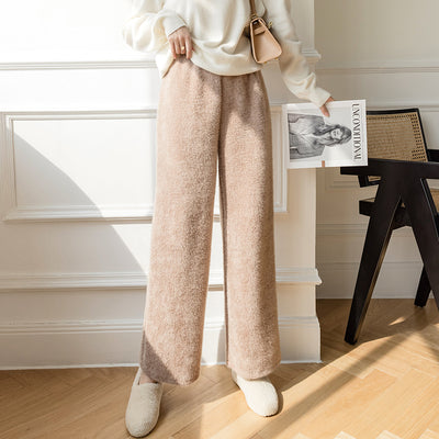 Pantalones Anchos de Felpa Mink con Drapeado Casual Acolchados - Image 7